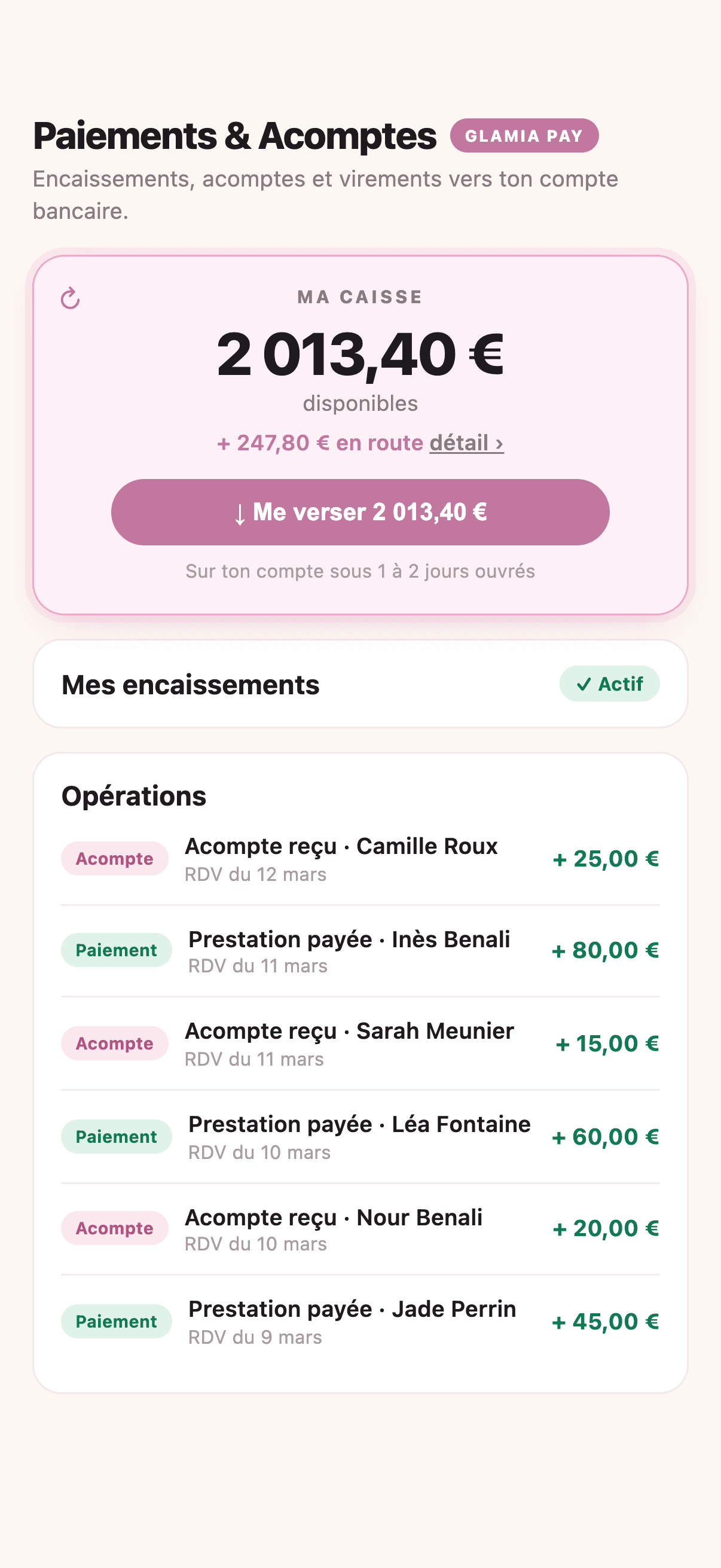 L’argent va de sa carte à ton compte. Sans passer par Glamia.